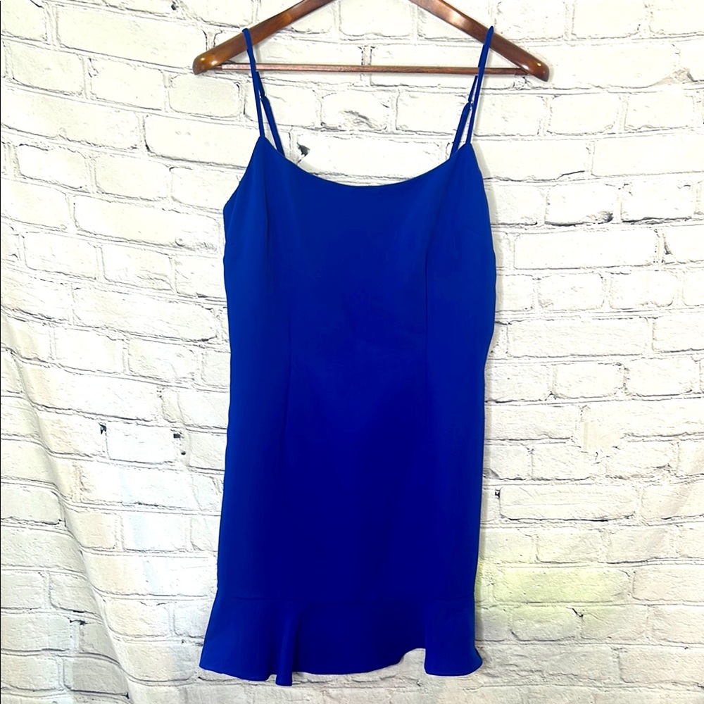 Lovers + Friends Vibrant Blue Spaghetti Strap Ruffle Hem Dress Size Large